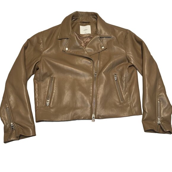 Aritzia Wilfred Diaz Camel Brown Faux Leather Motorcycle Jacket Women's Medium M - Picture 1 of 7